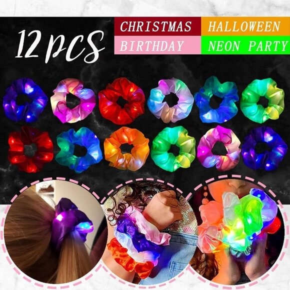 Light Up Scrunchies Neon Satin Ponytail Hair Ties Glow in Dark Hair Accessories main image 3